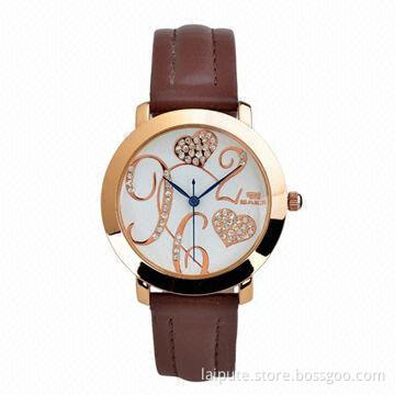 Ladies' Crystal Watch, Leather Band with Many Crystals on Watch Face